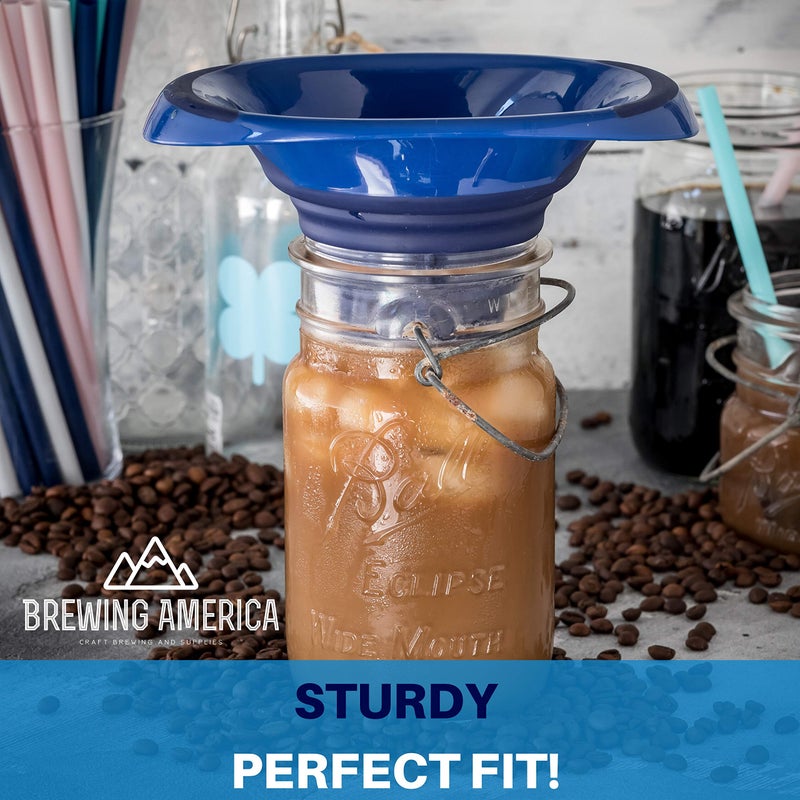Brewing America Kitchen Canning Funnel – Collapsible Silicone Food Funnel for Wide Mouth and Regular Mason Jars – Flexible Use for Coffee, Liquid, Jam, Cooking, Baking, Crafts - Blue - Image 3
