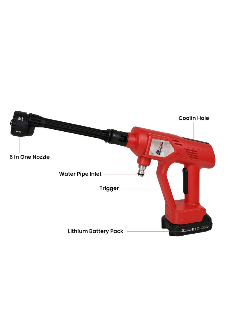 DEFAONS - DEFAONS 48V Lithium Battery Powered High Pressure Washer - 6-in-1 Nozzle, Car & Home Cleaning Kit with Rechargeable Battery, Trigger, Hose, and Stainless Steel Mesh Filter - Image 1