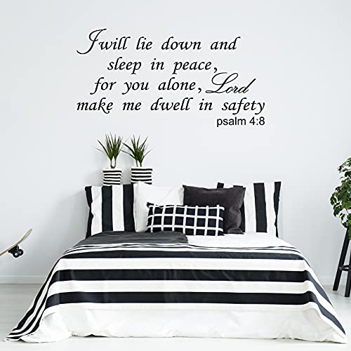 Cuayaes I Will Lie Down and Sleep in Peace for You Alone Lord Make Me Dwell in Safety Wall Decals Bible Verse Religious Quotes Scripture Bedroom Christian Home Art Decor Vinyl Stickers - Image 3