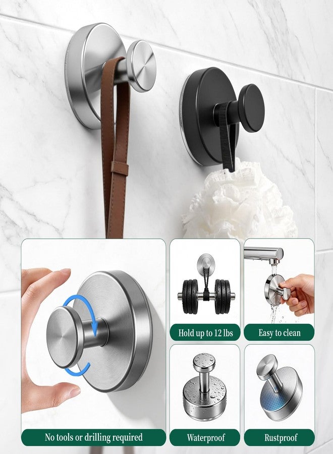 Verwohnt Suction Cup Hooks for Shower, Removable Shower Hooks for Bathroom Window Door Wall, No-Drill Towel Hook for Hanging Robes Loofah, Heavy Duty Sticky Hook Bathroom Organizers and Storage, 2 Pack, Silver - Image 5