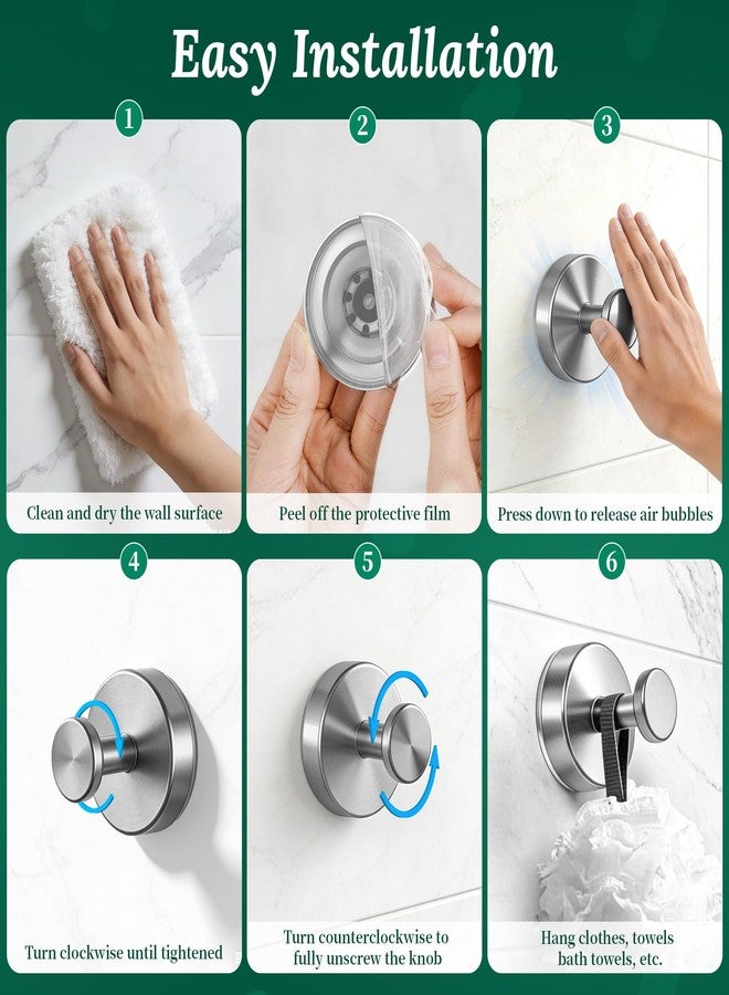 Verwohnt Suction Cup Hooks for Shower, Removable Shower Hooks for Bathroom Window Door Wall, No-Drill Towel Hook for Hanging Robes Loofah, Heavy Duty Sticky Hook Bathroom Organizers and Storage, 2 Pack, Silver - Image 4