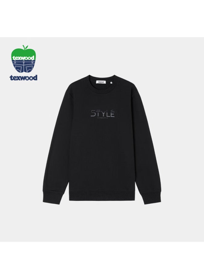 Texwood Apple Men's Sweatshirt  Long Sleeve Solid Color Casual Crew Neck Black Size 46 - Image 1