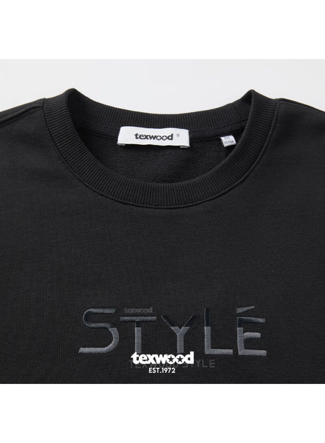 Texwood Apple Men's Sweatshirt  Long Sleeve Solid Color Casual Crew Neck Black Size 46 - Image 2