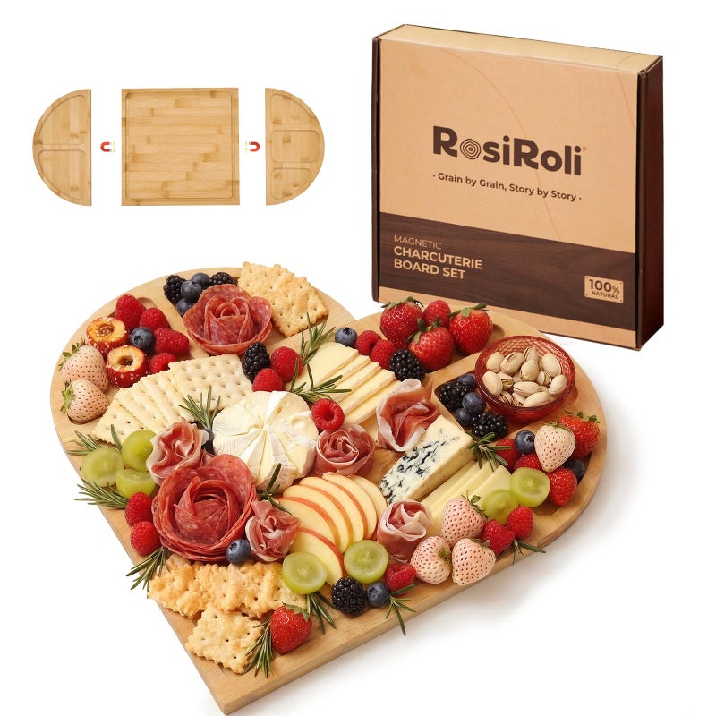 RosiRoli Charcuterie Board and Serving Set -Natural Bamboo Cheese Board Snack Tray Set with Magnetic - House Warming Gifts New Home, Wedding Gift for Couple, Bridal Shower Gift, Perfect for Party - Image 1