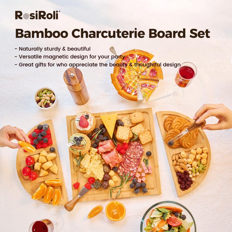 RosiRoli Charcuterie Board and Serving Set -Natural Bamboo Cheese Board Snack Tray Set with Magnetic - House Warming Gifts New Home, Wedding Gift for Couple, Bridal Shower Gift, Perfect for Party - Image 3