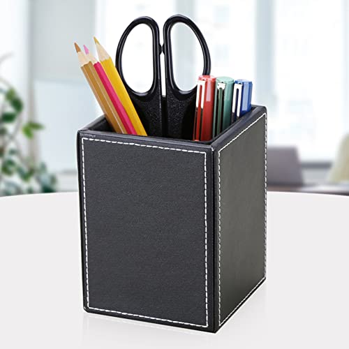 KINGFOM PU Leather Square Pens Pencils Holder Cup Desktop Stationery Organizer Case Office Accessories Container Box (black) - Image 5