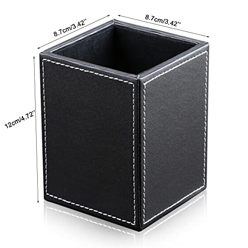 KINGFOM PU Leather Square Pens Pencils Holder Cup Desktop Stationery Organizer Case Office Accessories Container Box (black) - Image 3