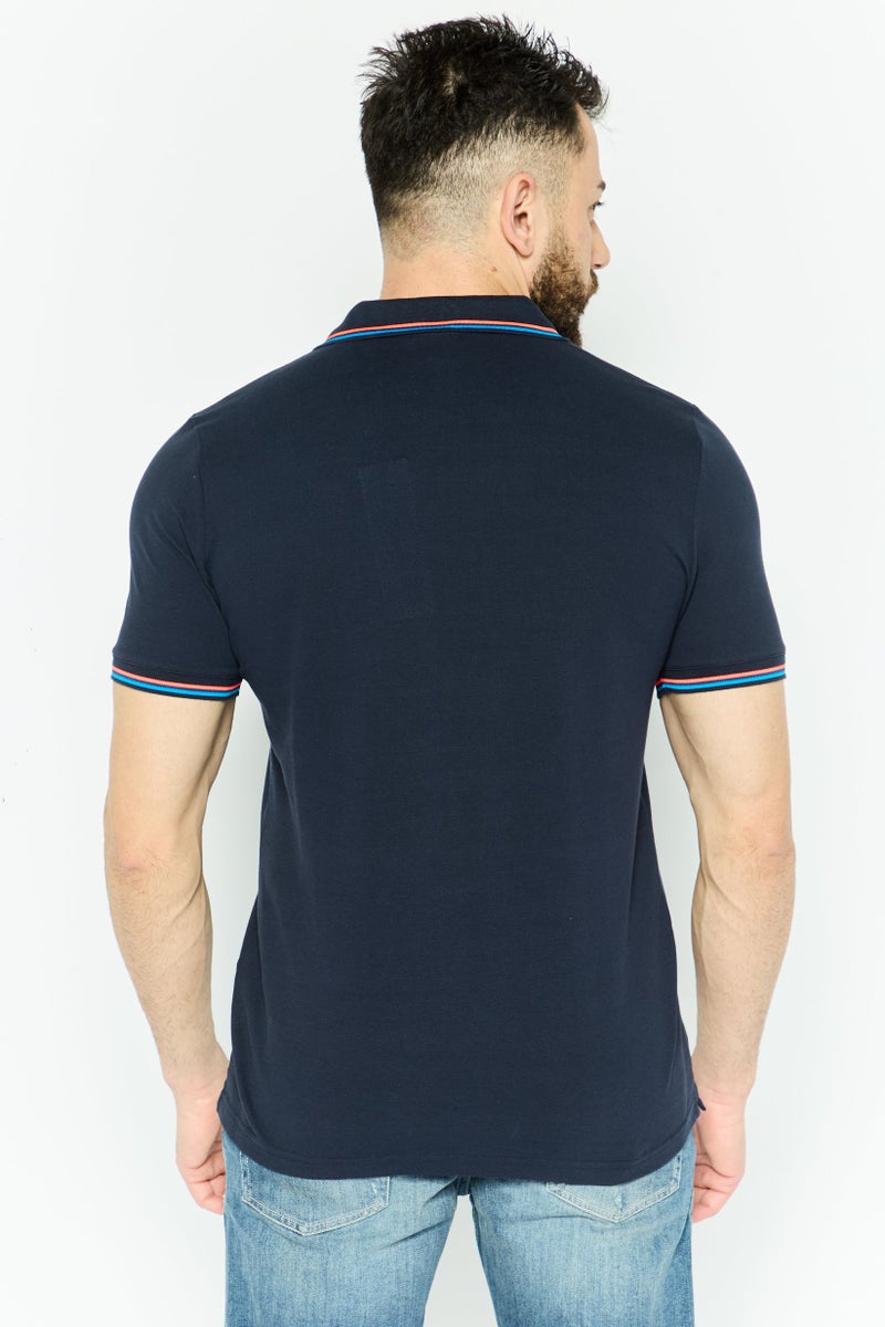 Sundek Men Regular Fit Plain Short Sleeve Polo Shirt, Navy - Image 4