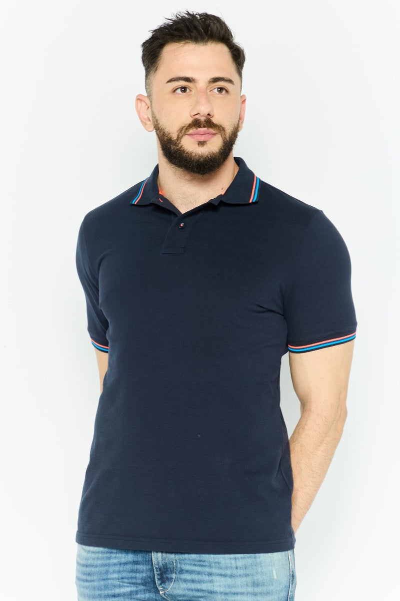 Sundek Men Regular Fit Plain Short Sleeve Polo Shirt, Navy - Image 1