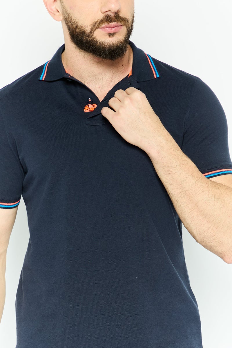 Sundek Men Regular Fit Plain Short Sleeve Polo Shirt, Navy - Image 2