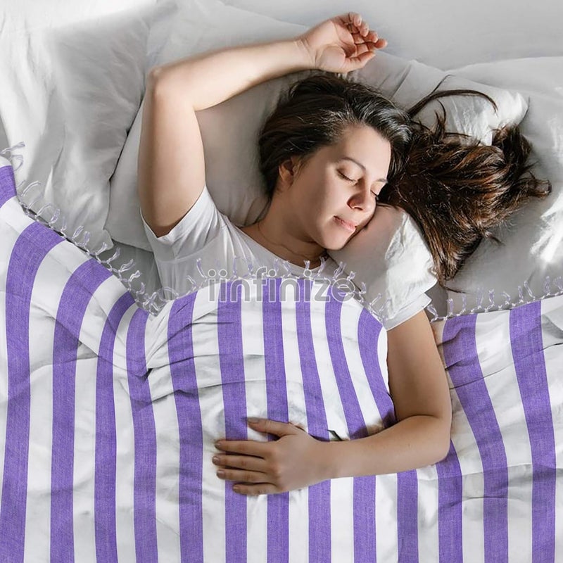 iinfinize iinfinize Premium Sleeping AC Chadar 100 Cotton Chadar 2 Pcs Throw Khes Blanket Bhagalpuri Blanket Striped Pattern Solid Chadar Top Flatsheet Chadar 50x90 Inches  - Image 3