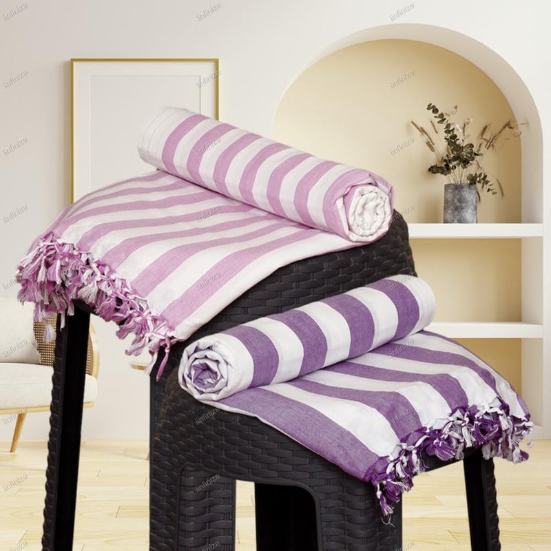 iinfinize iinfinize Premium Sleeping AC Chadar 100 Cotton Chadar 2 Pcs Throw Khes Blanket Bhagalpuri Blanket Striped Pattern Solid Chadar Top Flatsheet Chadar 50x90 Inches  - Image 1