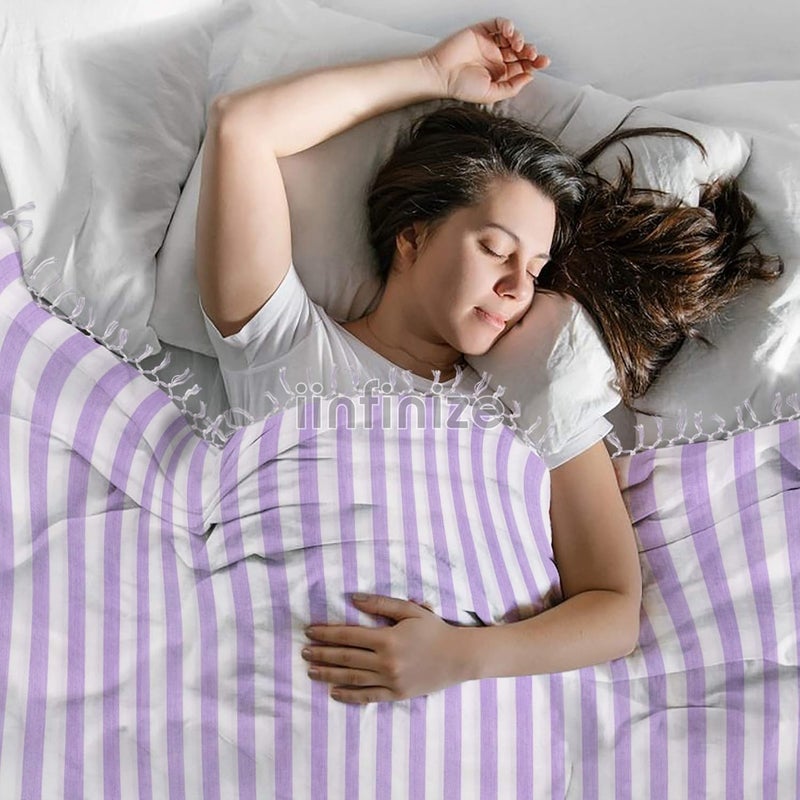iinfinize iinfinize Premium Sleeping AC Chadar 100 Cotton Chadar 2 Pcs Throw Khes Blanket Bhagalpuri Blanket Striped Pattern Solid Chadar Top Flatsheet Chadar 50x90 Inches  - Image 2