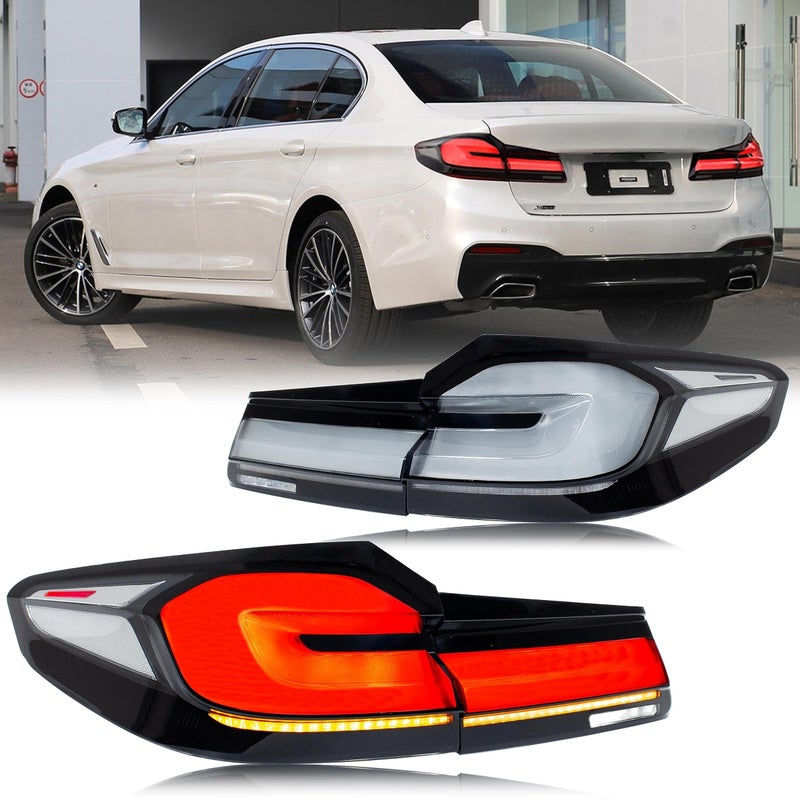 inginuity time LED Facelift White Tail Lights for BMW G30 F90 M5 5 Series 2017 2018 2019 2020 Sequential Indicator White Housing Rear Lamps Error Free Assembly With 4 PCS Guards
