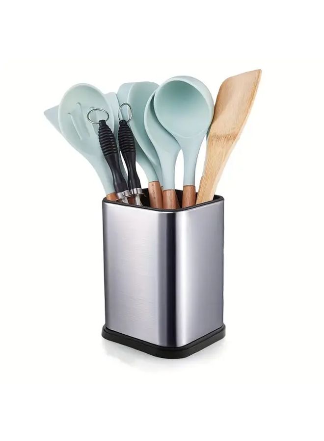 Stainless Steel Kitchen Utensil Holder Large Rectangular Countertop Organizer 1pc - Image 1