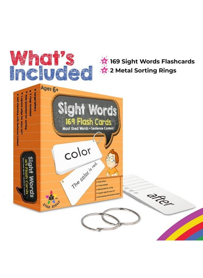 Star Right - Education Sight Words Flash Cards 169 Sight Words And Sentences With 2 Rings - Image 1