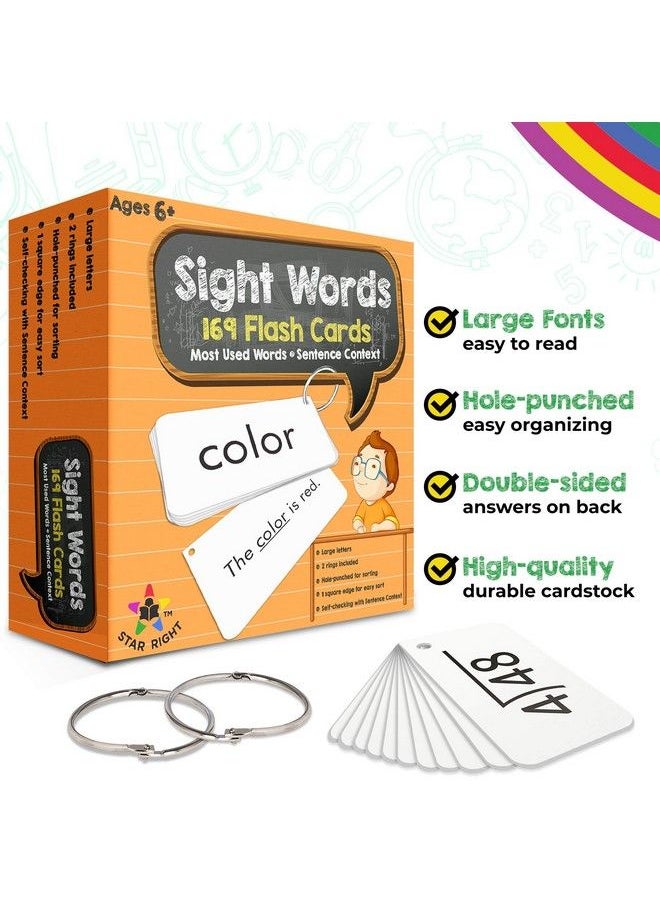 Star Right - Education Sight Words Flash Cards 169 Sight Words And Sentences With 2 Rings - Image 1