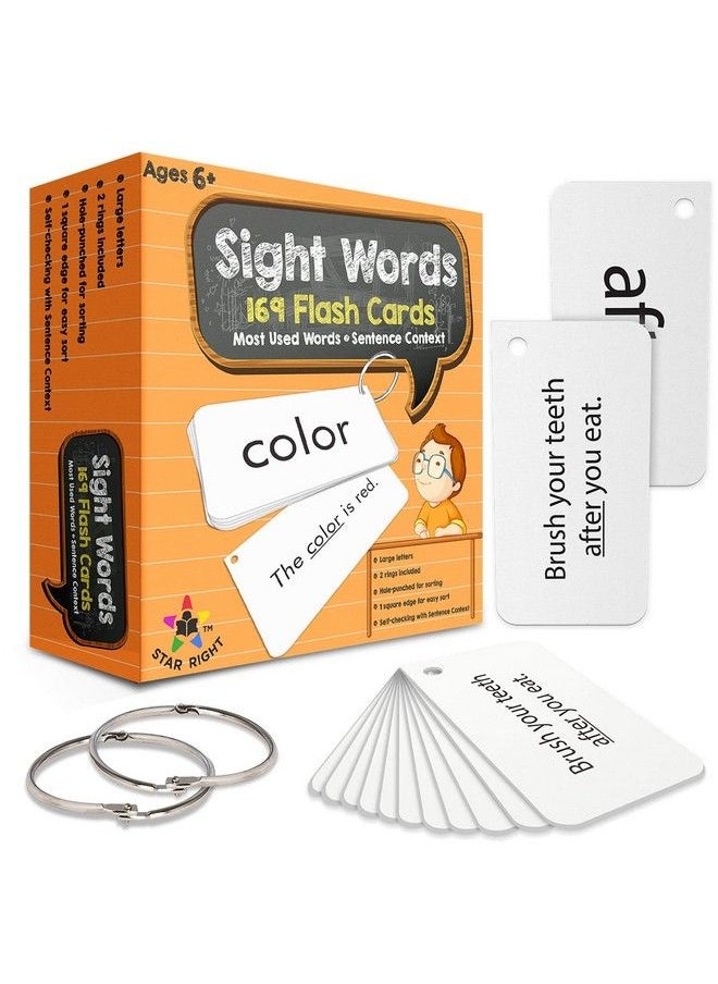 Star Right - Education Sight Words Flash Cards 169 Sight Words And Sentences With 2 Rings - Image 1