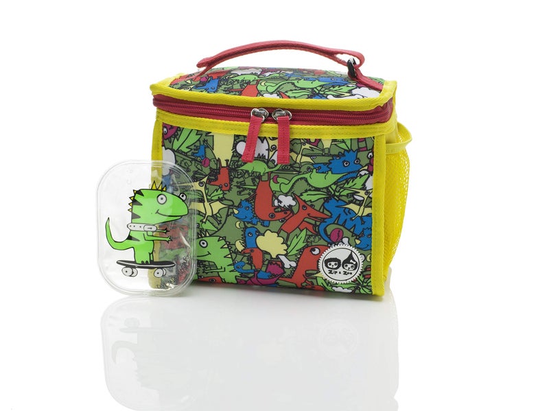 Babymel Zip  Zoe Kids Dino Thermal Insulated Lunch Box Bag with Compartments Ice Pack and Handle PVC free and BPA free
