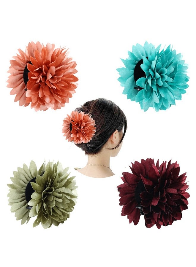 Cinaci 4 Pack Big Large Satin Daisy Floral Flower Plastic Hair Claws Clips Bow Barrettes Clamps Bun Chignon Updo Holders Hair Accessories For Women Girls - Image 1