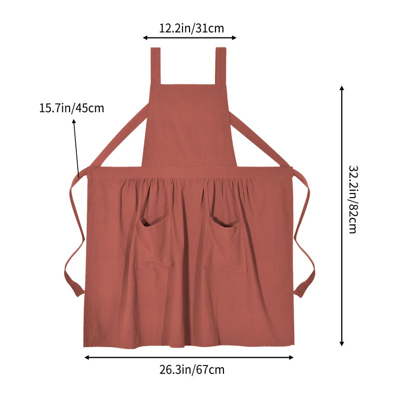 Pinknoke Cotton Linen Pinafore Apron Dress for Women with Pockets Cute Art Chef Aprons for Kitchen Baking Gardening Painting (Burnt orange) - Image 4