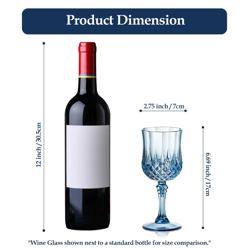 XUWAIDSGN 7oz Plastic Vintage Wine Glasses Drinking Glasses Unbreakable Wedding Glassware Crystal Water Goblets Reusable Drinkware Vintage Champagne Flutes (48, Blue) - Image 3