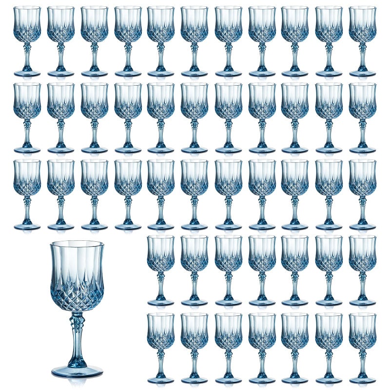 XUWAIDSGN 7oz Plastic Vintage Wine Glasses Drinking Glasses Unbreakable Wedding Glassware Crystal Water Goblets Reusable Drinkware Vintage Champagne Flutes (48, Blue) - Image 1