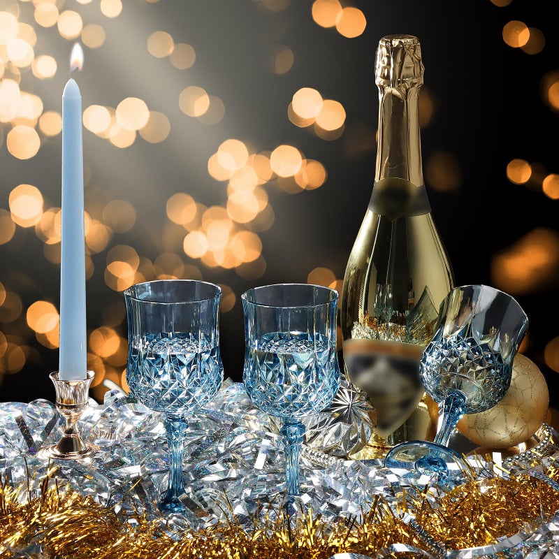 XUWAIDSGN 7oz Plastic Vintage Wine Glasses Drinking Glasses Unbreakable Wedding Glassware Crystal Water Goblets Reusable Drinkware Vintage Champagne Flutes (48, Blue) - Image 5