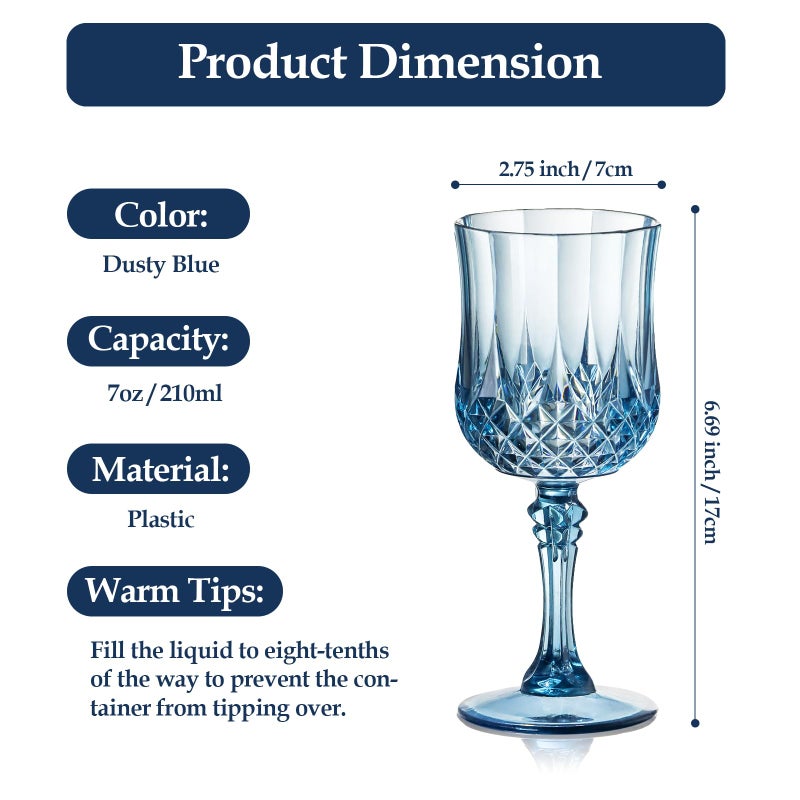 XUWAIDSGN 7oz Plastic Vintage Wine Glasses Drinking Glasses Unbreakable Wedding Glassware Crystal Water Goblets Reusable Drinkware Vintage Champagne Flutes (48, Blue) - Image 2