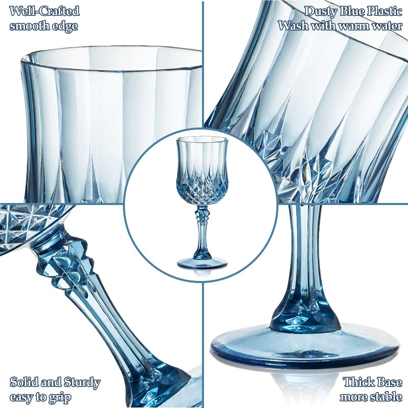 XUWAIDSGN 7oz Plastic Vintage Wine Glasses Drinking Glasses Unbreakable Wedding Glassware Crystal Water Goblets Reusable Drinkware Vintage Champagne Flutes (48, Blue) - Image 4
