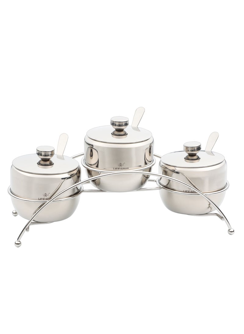Life Smile - 3pcs Stainless Steel Sugar Bowl Set Large with 1 Year Guarantee - Image 1