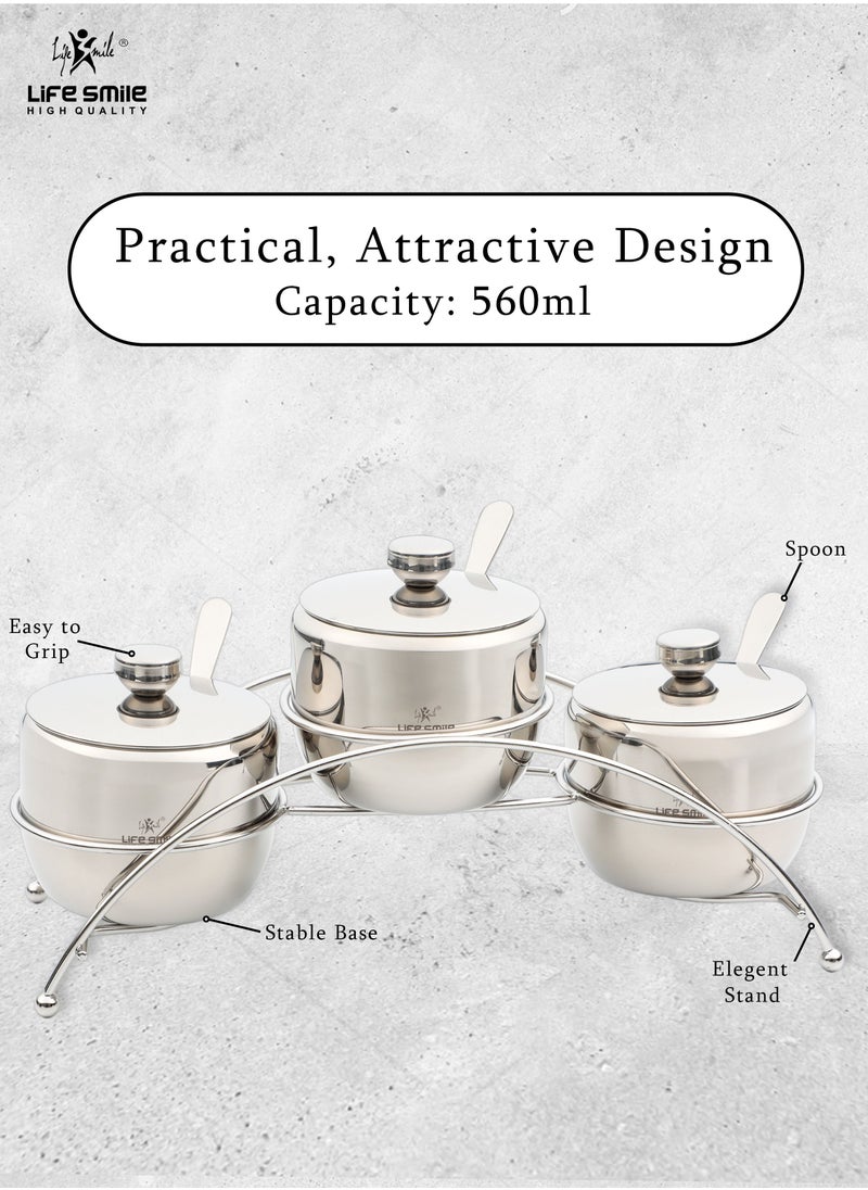 Life Smile - 3pcs Stainless Steel Sugar Bowl Set Large with 1 Year Guarantee - Image 1