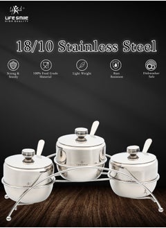 Life Smile 3pcs Stainless Steel Sugar Bowl Set Large with 1 Year Guarantee  - Image 3