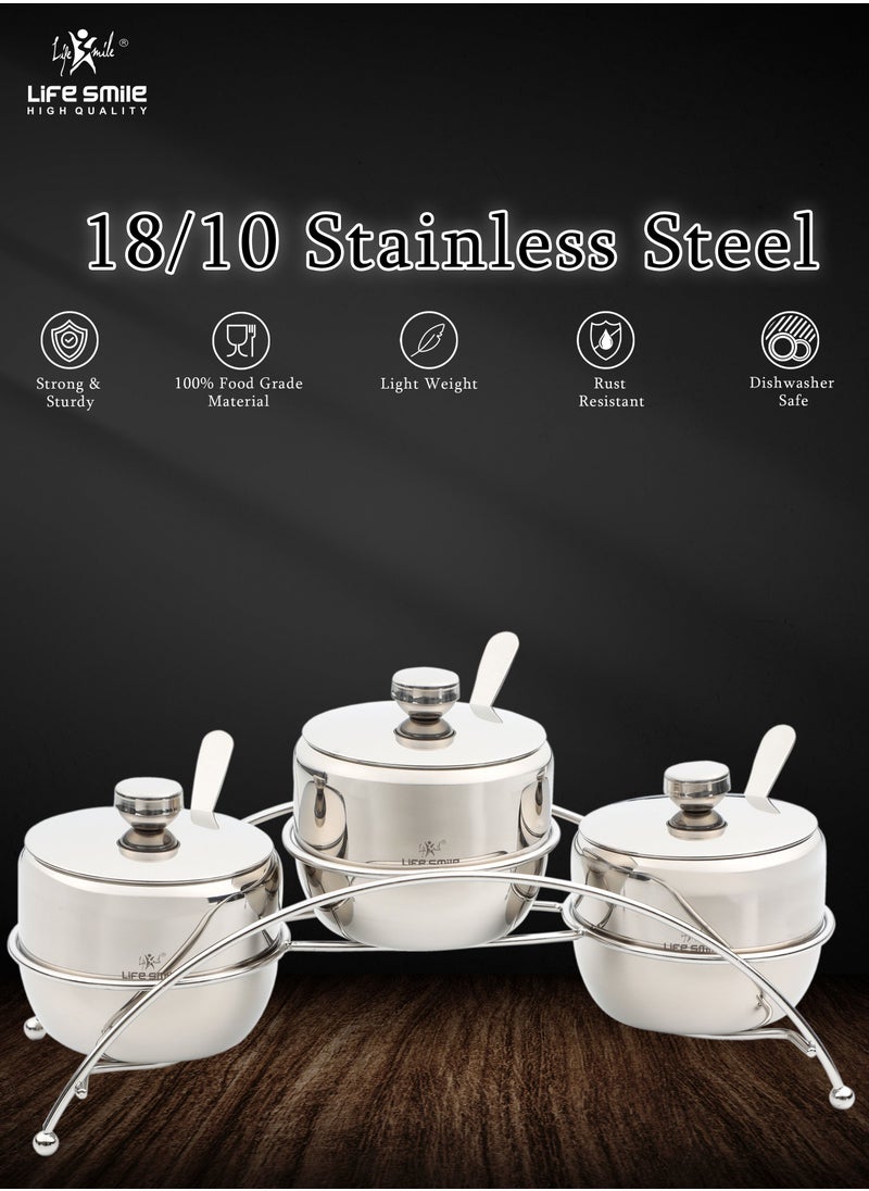 Life Smile - 3pcs Stainless Steel Sugar Bowl Set Large with 1 Year Guarantee - Image 1