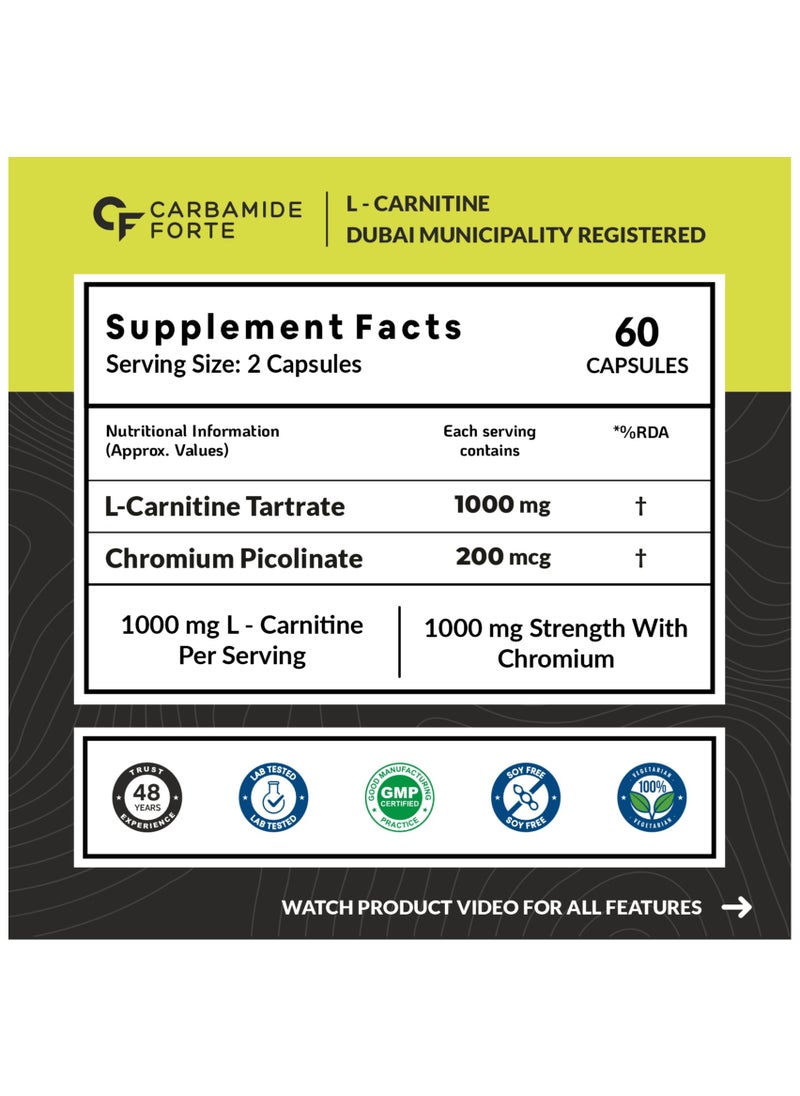 CARBAMIDE FORTE - L Carnitine Supplement 1000Mg Capsules- 60 Veg Capsules - Image 1