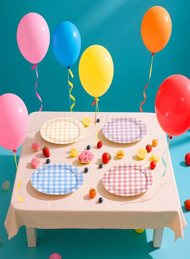 Grencian 48 Pcs Pastel Gingham Oval Paper Plates 10" x 12" Easter Colorful Checkered Large Disposable Plates Colored Plaid Platters for Wedding Picnic Camping One Silly Goose Birthday Party Supplies - Image 5