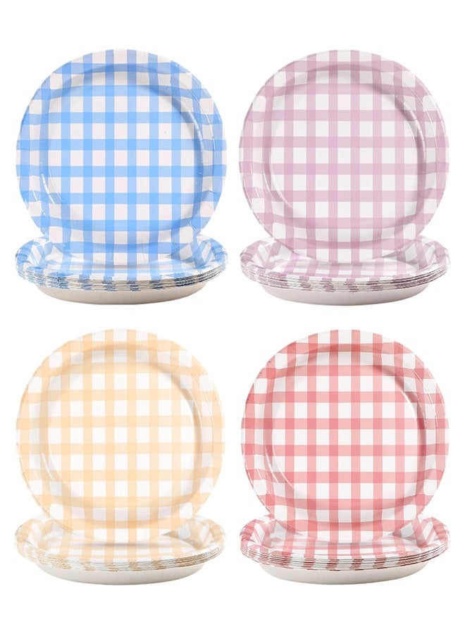 Grencian 48 Pcs Pastel Gingham Oval Paper Plates 10" x 12" Easter Colorful Checkered Large Disposable Plates Colored Plaid Platters for Wedding Picnic Camping One Silly Goose Birthday Party Supplies - Image 1