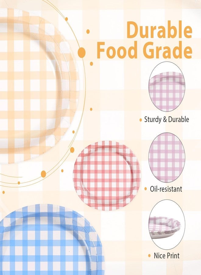 Grencian 48 Pcs Pastel Gingham Oval Paper Plates 10" x 12" Easter Colorful Checkered Large Disposable Plates Colored Plaid Platters for Wedding Picnic Camping One Silly Goose Birthday Party Supplies - Image 3