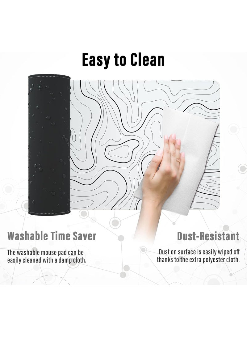 Large Mouse Pad Extended Gaming Mouse Pad Non-Slip Rubber Base (800 * 300 * 3mm) Topographic Map Design- White  - Image 5
