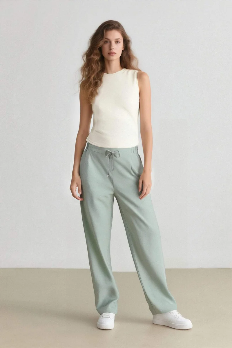 ديفاكتو Linen Look Pocketed High Waist Straight Leg Joggers