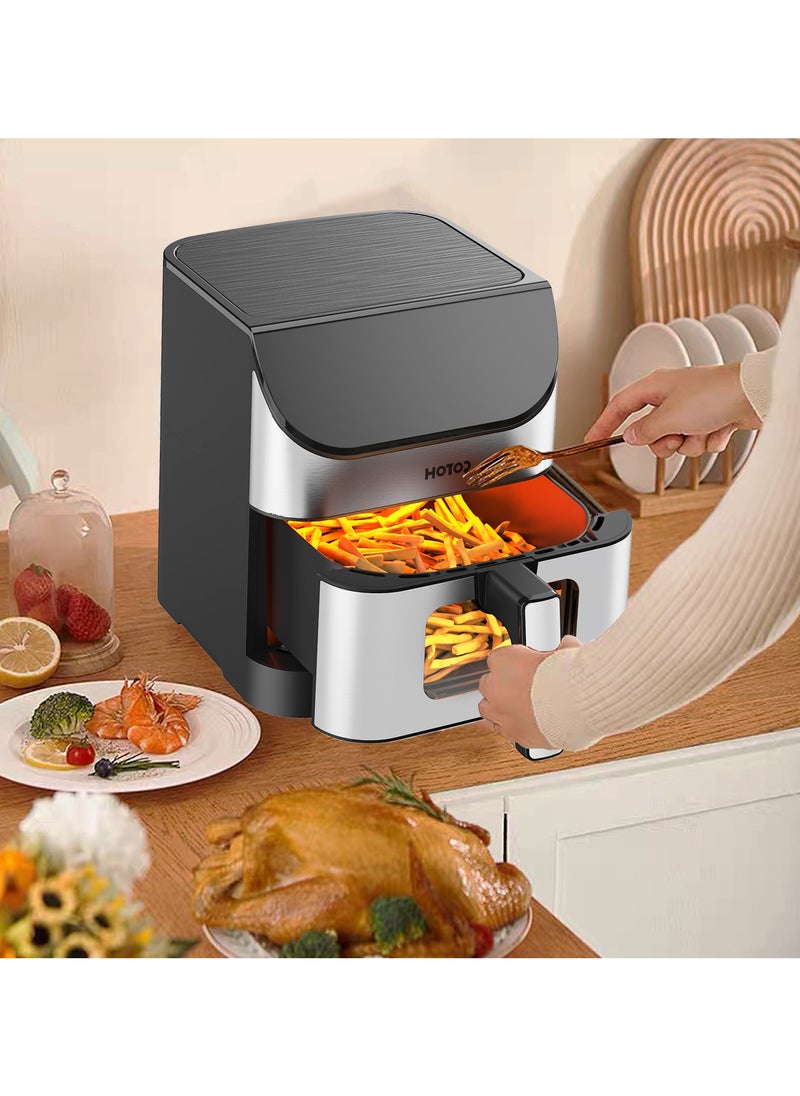 HOTOR - Touch Air Fryer, Oil Free Cooking Air Fryer With Digital Control Panel Display 1500W Sliver 6L Family Size, One-Touch Digital Control Presets, French Fries, Chicken, Meat, Fish, - Image 1