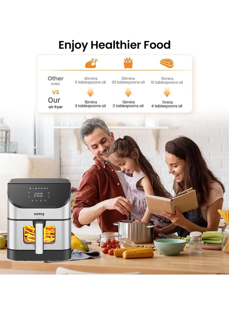 HOTOR - Touch Air Fryer, Oil Free Cooking Air Fryer With Digital Control Panel Display 1500W Sliver 6L Family Size, One-Touch Digital Control Presets, French Fries, Chicken, Meat, Fish, - Image 1