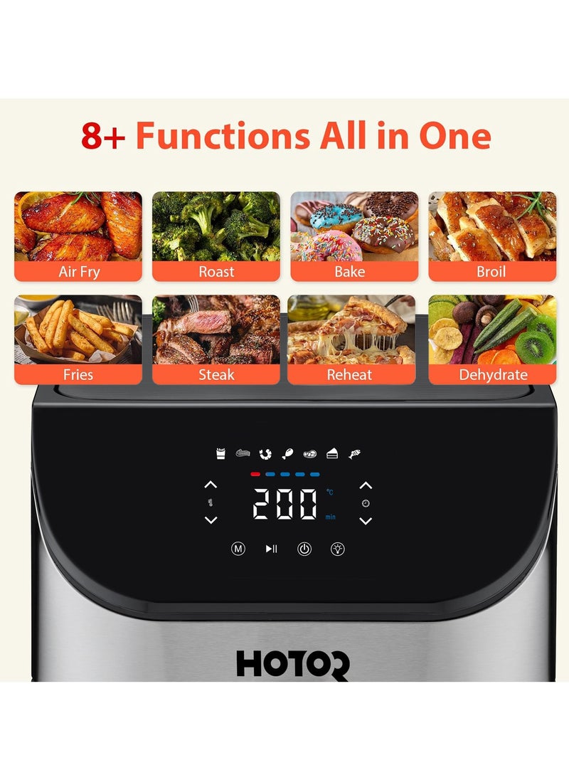 HOTOR - Touch Air Fryer, Oil Free Cooking Air Fryer With Digital Control Panel Display 1500W Sliver 6L Family Size, One-Touch Digital Control Presets, French Fries, Chicken, Meat, Fish, - Image 1