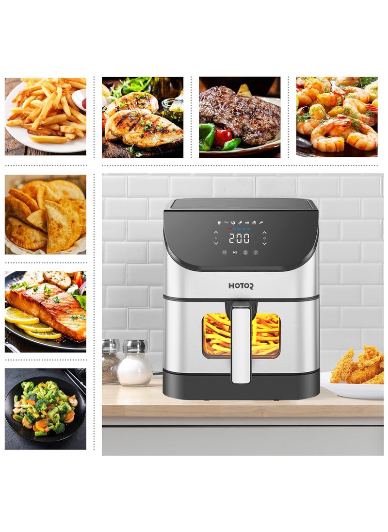 HOTOR - Touch Air Fryer, Oil Free Cooking Air Fryer With Digital Control Panel Display 1500W Sliver 6L Family Size, One-Touch Digital Control Presets, French Fries, Chicken, Meat, Fish, - Image 1