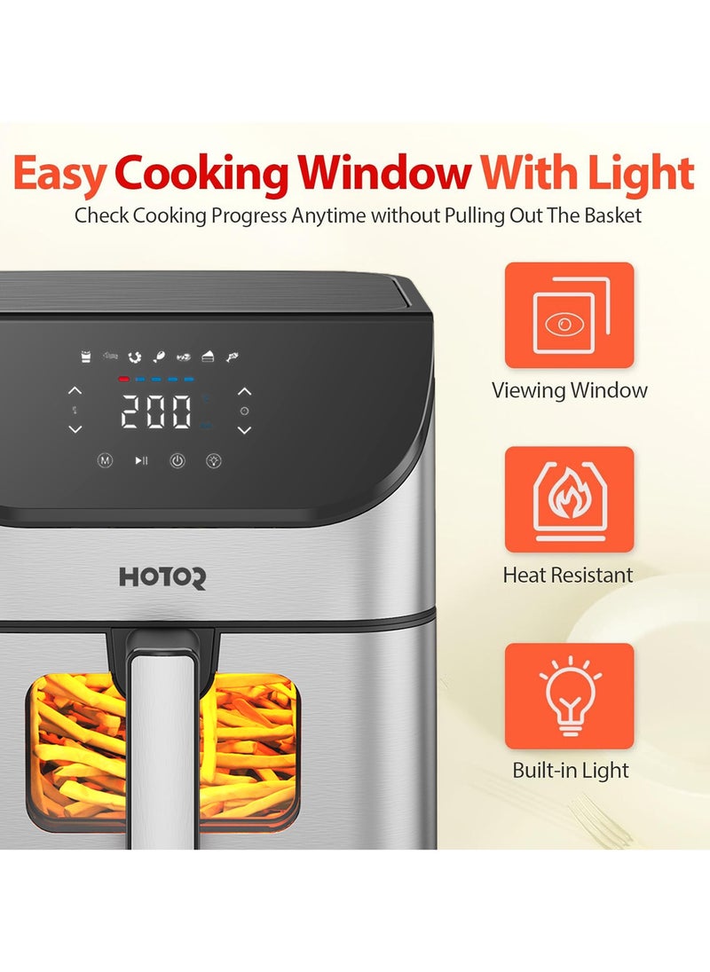HOTOR - Touch Air Fryer, Oil Free Cooking Air Fryer With Digital Control Panel Display 1500W Sliver 6L Family Size, One-Touch Digital Control Presets, French Fries, Chicken, Meat, Fish, - Image 1