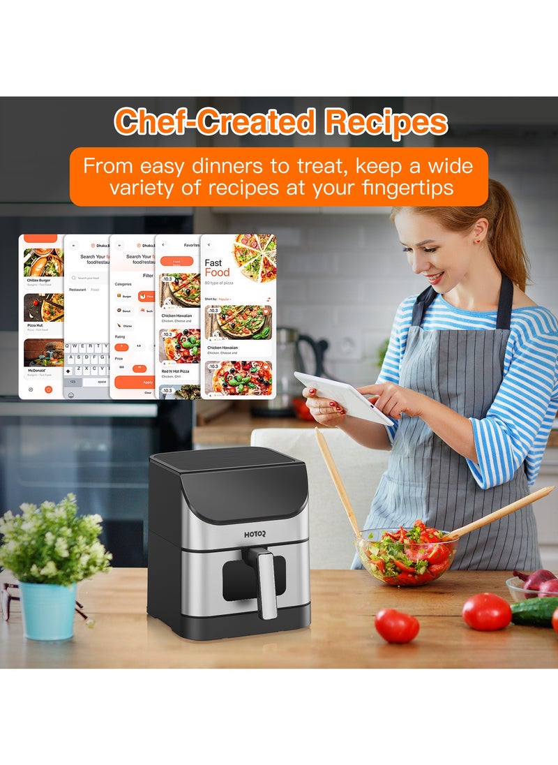 HOTOR - Touch Air Fryer, Oil Free Cooking Air Fryer With Digital Control Panel Display 1500W Sliver 6L Family Size, One-Touch Digital Control Presets, French Fries, Chicken, Meat, Fish, - Image 1