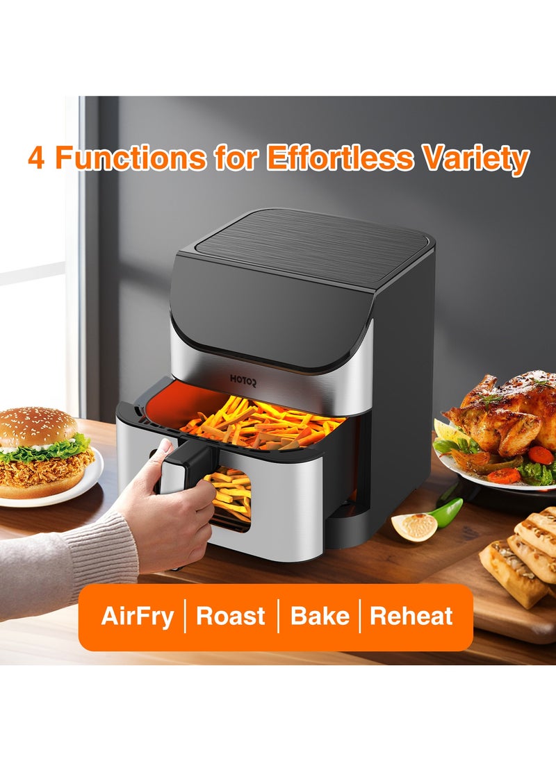 HOTOR - Touch Air Fryer, Oil Free Cooking Air Fryer With Digital Control Panel Display 1500W Sliver 6L Family Size, One-Touch Digital Control Presets, French Fries, Chicken, Meat, Fish, - Image 1