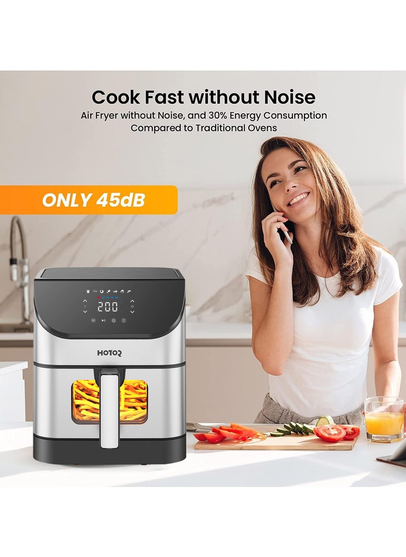 HOTOR - Touch Air Fryer, Oil Free Cooking Air Fryer With Digital Control Panel Display 1500W Sliver 6L Family Size, One-Touch Digital Control Presets, French Fries, Chicken, Meat, Fish, - Image 1
