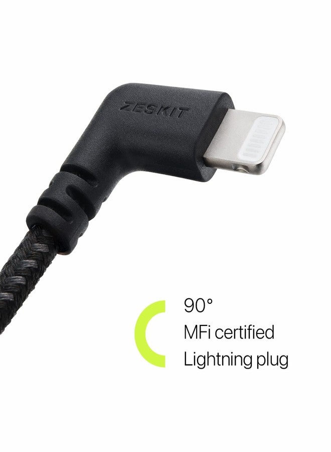 Zeskit MFi Certified Lightning to USB C Cable Right Angle 10cm Braided - Image 4