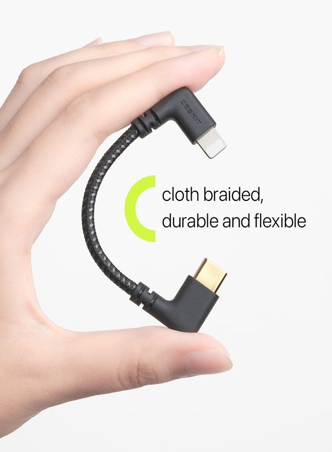 Zeskit MFi Certified Lightning to USB C Cable Right Angle 10cm Braided - Image 3